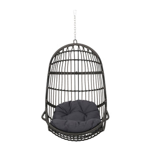 English Elm Christopher Knight Home® - SANSA Outdoor Wicker Hanging Basket Chair with Water‑Resistant Cushions, Iron Frame, Weatherproof Lounge Gray 70429.00GDGRY