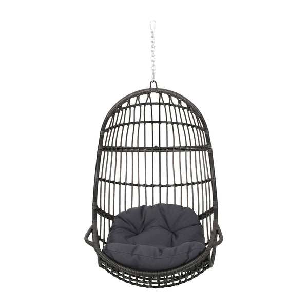 English Elm Christopher Knight Home® - SANSA Outdoor Wicker Hanging Basket Chair with Water‑Resistant Cushions, Iron Frame, Weatherproof Lounge Gray 70429.00GDGRY