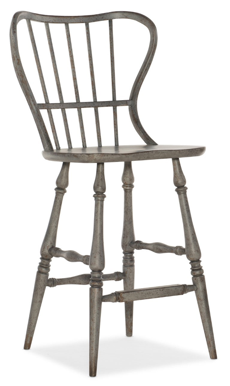 Hooker Furniture Ciao Ciao Bella Speckled Gray Spindle Back Bar Stool — Hand-Distressed Farmhouse Charm, Solid Build 5805-75361-96