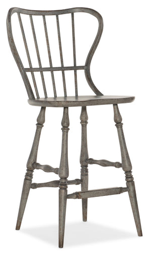 Hooker Furniture Ciao Ciao Bella Speckled Gray Spindle Back Bar Stool — Hand-Distressed Farmhouse Charm, Solid Build 5805-75361-96