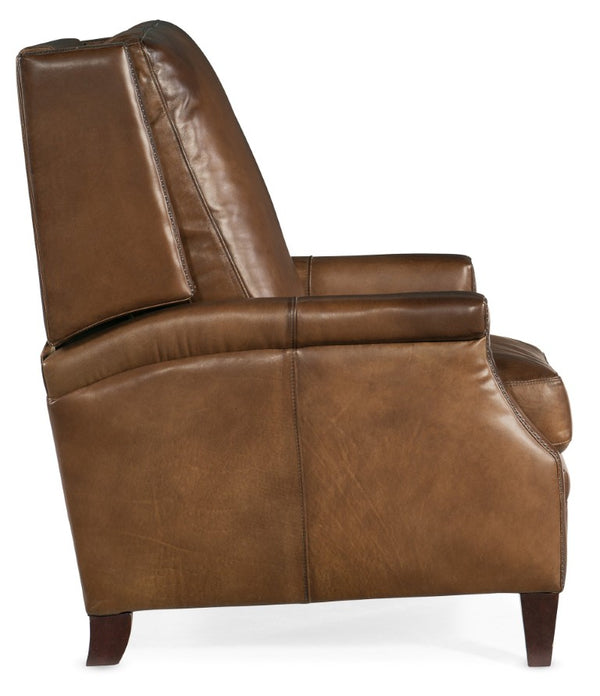Hooker Furniture Collin Aniline Top-Grain Leather Push-Back Recliner With Nailhead Trim And Winged Back Elegance Medium Brown RC379-PB-083