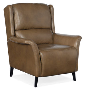 Hooker Furniture Deacon Semi-Aniline Leather Power Recliner With Bustle Back, Power Headrest, Tapered Legs And Luxe Comfort Dark Brown RC109-PH-089