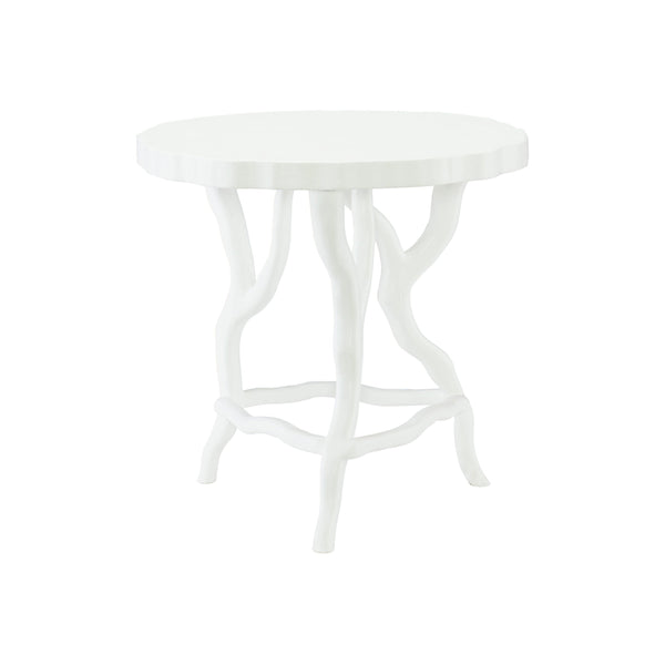 Bernhardt Bernhardt Sculptural Arbor Chairside Table With Faux Bois Cast-Resin Base, Chalky White Finish, 26" 375121