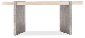 Hooker Furniture Melange Selleck Semi-Circle Writing Desk With Oak Veneer Top And Shimmer Silver Base, Modern Workspace 628-10008-95
