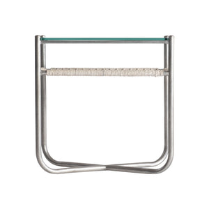 Bernhardt Bernhardt Kendo Accent Table With Tempered Glass Top, Woven Abaca Shelf & Graphite Steel Frame 328122