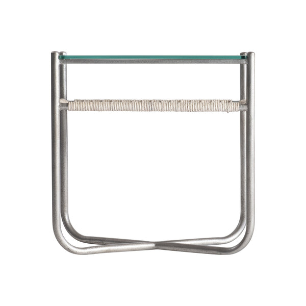 Bernhardt Bernhardt Kendo Accent Table With Tempered Glass Top, Woven Abaca Shelf & Graphite Steel Frame 328122