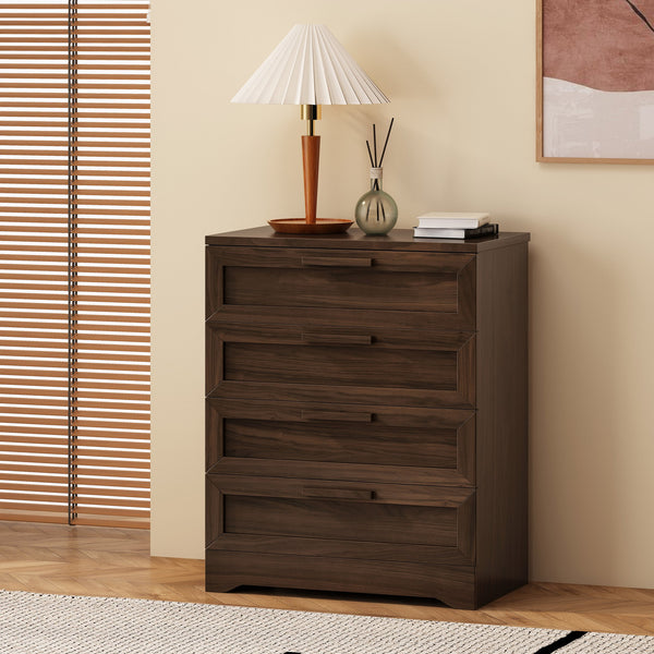 English Elm Christopher Knight Home® - DELANEY Walnut 4-Drawer Dresser with Faux Wood Finish, Compact Storage, Block Pulls, 27.5"W x 34"H 71141.00WALN