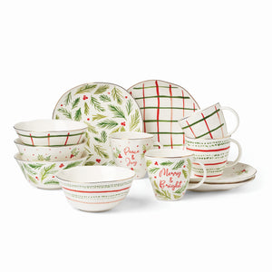 Lenox Bayberry 12-Piece Dessert Set Red & Green, IVORY PORCELAIN 895258