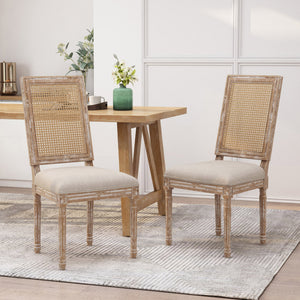 English Elm Dining Chair Set of Two with Cane Back Fluted Legs and Upholstered Seat French Style 71238.00BGENTL