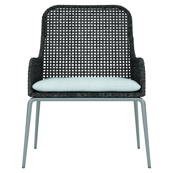Bernhardt Bernhardt Antilles Wicker Outdoor Arm Chair — Pewter Gray Open-Weave, Powder-Coated Steel Frame, Plush Cushion - Made to Order X0161WQ