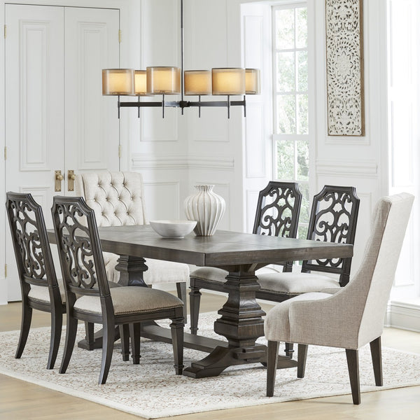 A.R.T. Furniture Heritage Hill Fret Back Side Chair - Elegant Dark Brown Upholstered Seat With Scrollwork Design  Material, Parawood Solids,Foam,Fabric,Metal 274204-2812