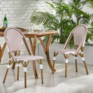 English Elm Outdoor Woven Rattan Bistro Chair Set of 2 with Aluminum Frame Bamboo Print Finish 69958.00RT