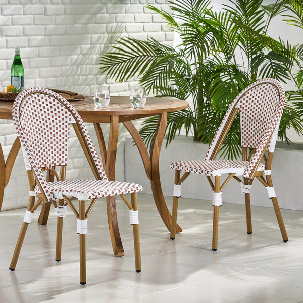 English Elm Outdoor Woven Rattan Bistro Chair Set of 2 with Aluminum Frame Bamboo Print Finish 69958.00RT