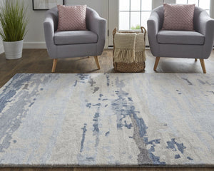 Feizy Rugs Everley Hand-tufted Wool Rug: Vibrant Abstract Design In Rich Hues For A Contemporary Style Home Blue,Gray,Ivory Wool Eve8647fblu000c00