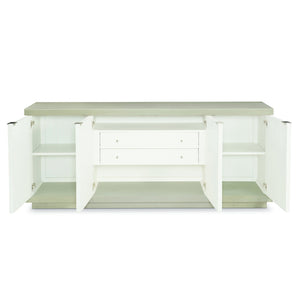 Bernhardt Bernhardt Axiom Buffet — Sculptural 3D Inverted-Pyramid Design, Two-Tone Linear Gray/White, Soft-Close Storage (78.5"W) 381134