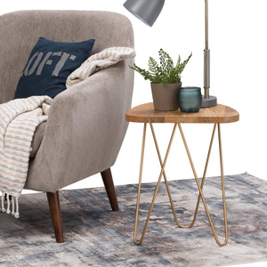 English Elm Patrice Handcrafted Mango Wood Accent Table with Gold Hairpin Legs — Natural Finish, Modern Chic B136P158987