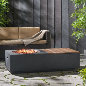 English Elm Outdoor Concrete Propane Fire Pit Table 50000 Btu Patio Coffee Dark Gray 74005.00DGRY-50K
