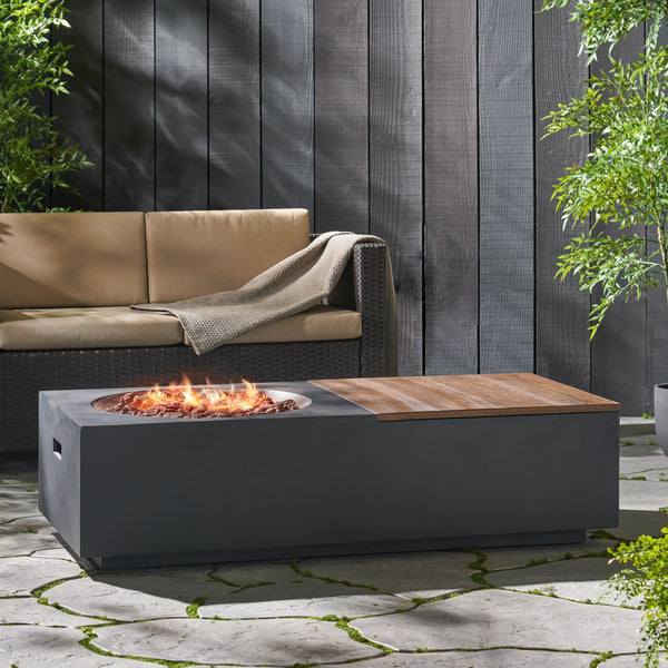 English Elm Outdoor Concrete Propane Fire Pit Table 50000 Btu Patio Coffee Dark Gray 74005.00DGRY-50K