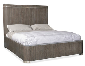 Hooker Furniture Modern Mood King Panel Bed With Oak Veneer & Pewter Inlay — Modern Contemporary Statement Piece Medium Brown 6850-90266-89