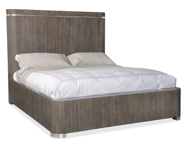 Hooker Furniture Modern Mood King Panel Bed With Oak Veneer & Pewter Inlay — Modern Contemporary Statement Piece Medium Brown 6850-90266-89