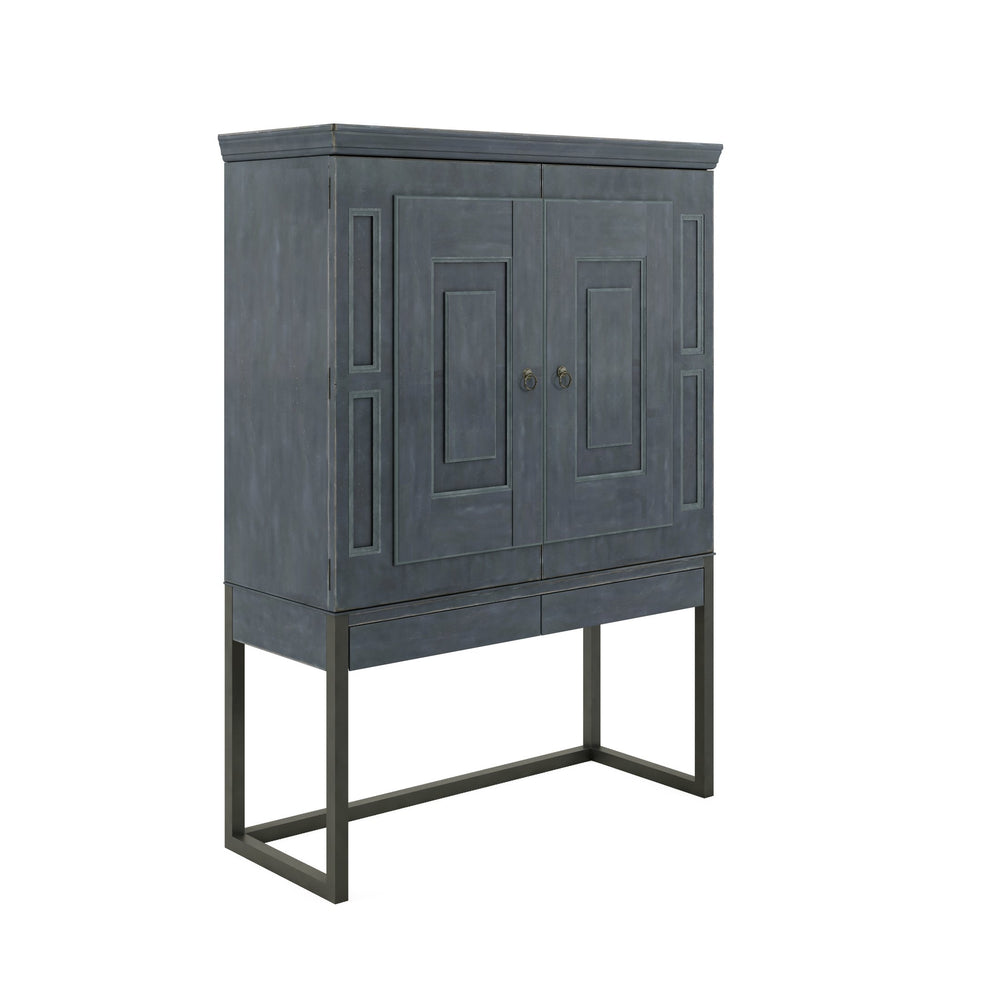 A.R.T. Furniture Alcove Secretary Desk: Stylish Slate Finish, Burnished Brass Accents, Ample Storage & Workspace Solution Blue Acacia Solids,Maple Veneers,Iron 321160-2821