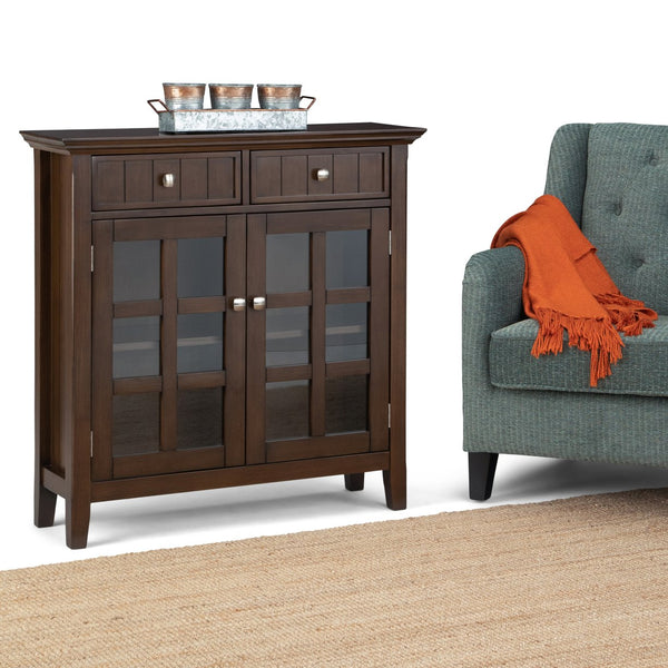 English Elm Acadian Entryway Storage Cabinet - Handcrafted Solid Wood In Natural Aged Brown With Glass Doors B136P159698