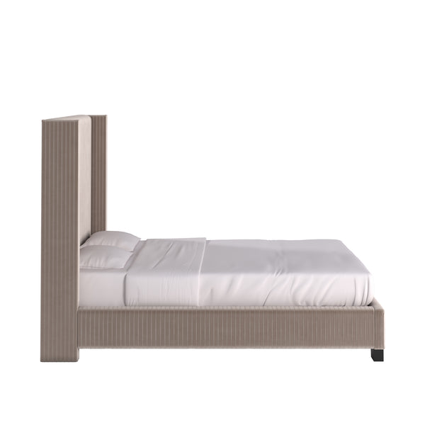 Homelegance By Top-Line Mylah Pleated Velvet Wingback Bed Taupe Velvet