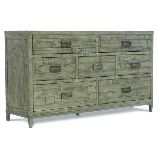 Bernhardt Bernhardt Shaw Reclaimed Pine Dresser With 7 Drawers, Morel Finish & Glazed Silver Steel Base, 64"W 398051G