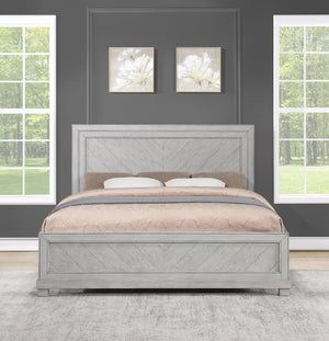 English Elm Steve Silver - Montana King Bed Gray — Hand-Stained Chevron Headboard, Five-Slat Dual Support Frame, Floating Look B081S00222