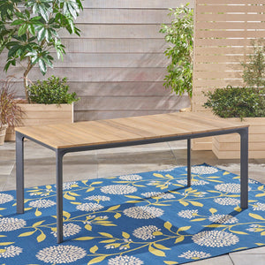 English Elm Christopher Knight Home® - WESTCOTT Eucalyptus Wood Top Dining Table with Grey Aluminum Frame Seats 6 Modern Outdoor Classic 62757.00GRY