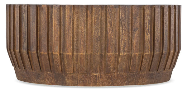 Hooker Furniture Commerce Mango Wood Gear Cocktail Table 42" Round — Ribbed Industrial-Organic Carved Accent Table, Natural Finish 7228-80211-85