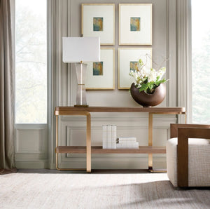 Hooker Furniture Eleana Walnut Console Table With Sunlit Bronze Base, Rounded Top & Single Shelf For Entryways 7252-85005-85