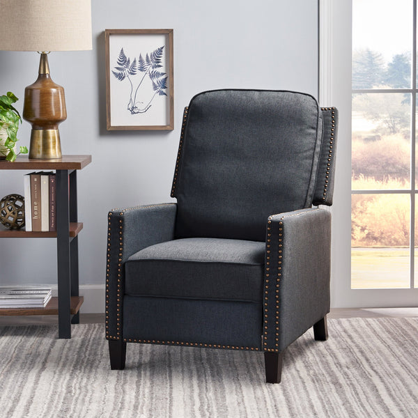 English Elm Christopher Knight Home® - 27.5" Wide Manual Standard Recliner with Plush Upholstery, Nailhead Trim & Contemporary Pushback Comfort Dark Gray 62808.00DGRY