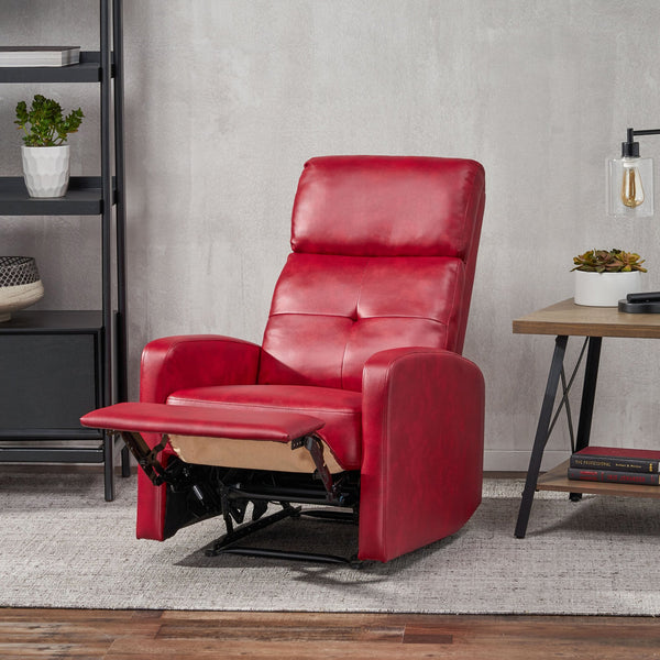 English Elm Christopher Knight Home® - RECLINER Plush PU Upholstered Push-Back Recliner with Contemporary Minimalist Design and Comfort Red 57575.00RED
