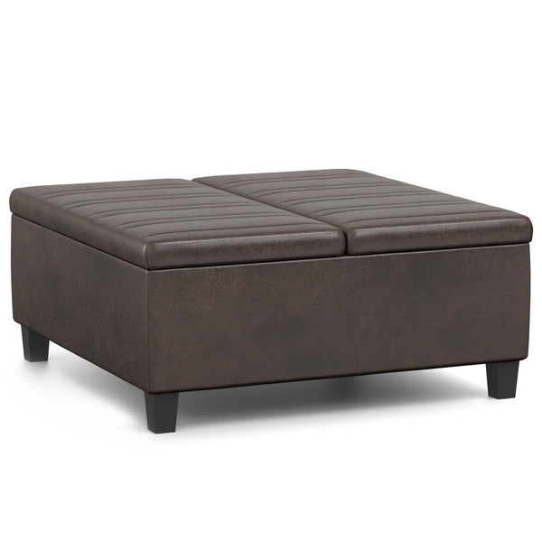 English Elm Ellis - Versatile Coffee Table Storage Ottoman In Distressed Brown Faux Leather For Modern Living B136P159159