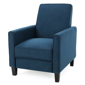 English Elm Christopher Knight Home® - Navy Low-Profile Fabric Push Back Chair with Tapered Legs & Pipe-Edge Detail — Compact Recliner for Small Spaces 52422.00FDBL