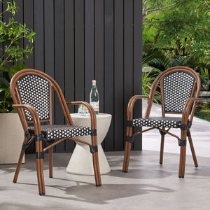 English Elm Bistro Wicker Outdoor Dining Chairs Set of Two with Rust Resistant Aluminum Frame Patio 72905.00BLK