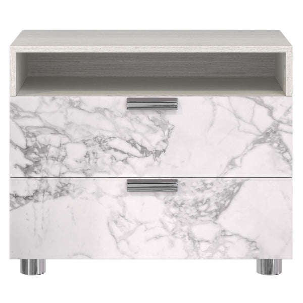 Bernhardt Bernhardt Stratum Nightstand With Arabescato Stone Fronts, Mist Ash Case, Usb Charging, Polished Steel › 325230