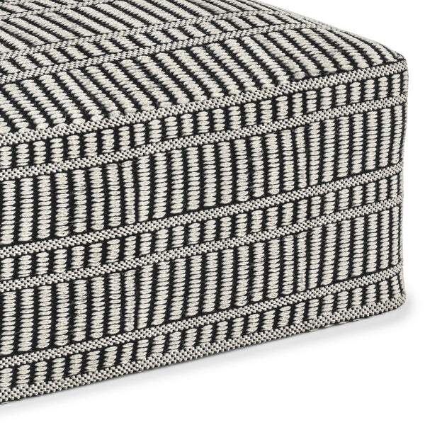 English Elm Safford Handwoven Outdoor/Indoor Square Pouf in Black & White – Recycled PET, Supportive Seat, UV Resistant B136P159026