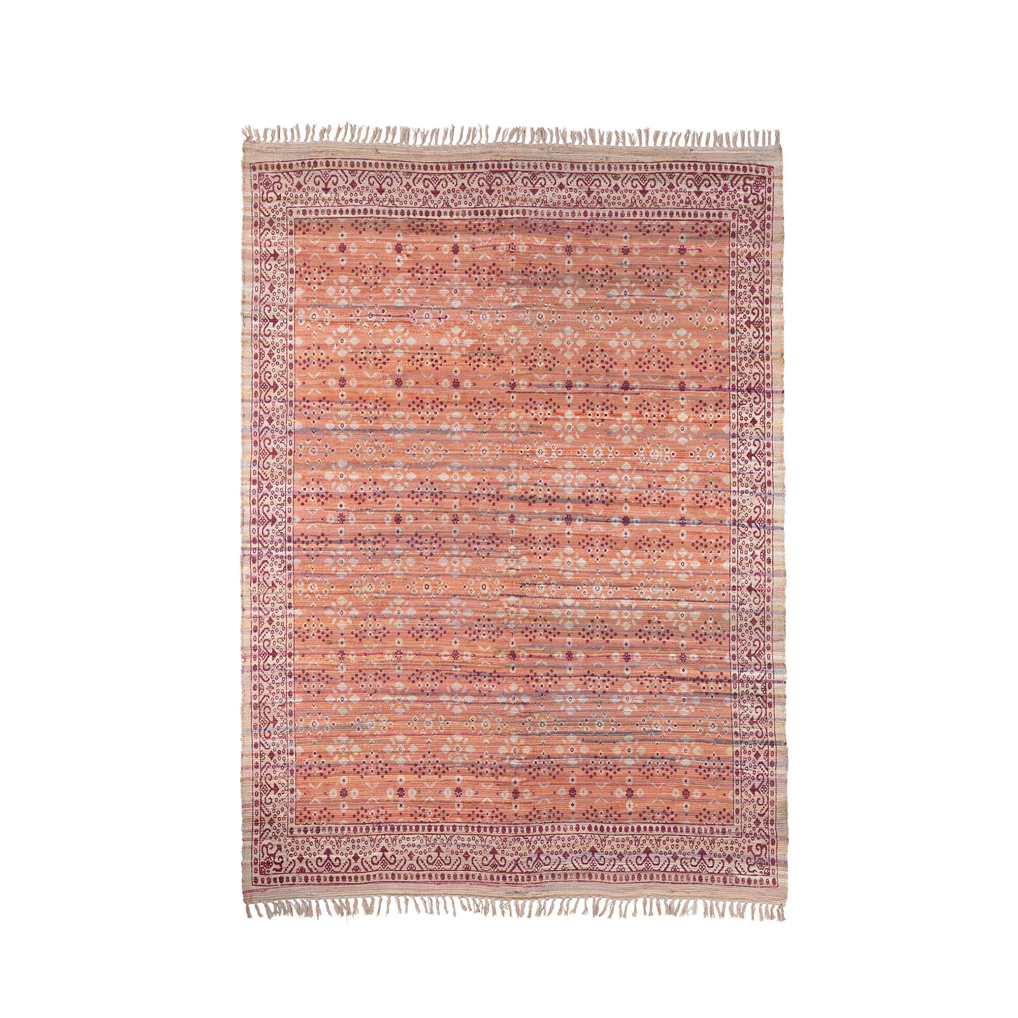 Annabelle Handcrafted Cotton Blend Printed Rag Rug in Rich Rust and Ro