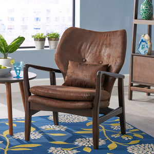 English Elm Christopher Knight Home® - Mid Mid Century Modern Fabric Club Chair with Button-Tufted Back and Accent Pillow, Tapered Birch Legs, Stylish Comfort (31.25˝W x 26.25˝D x 32.75˝H) Brown 59135.00MFBRN