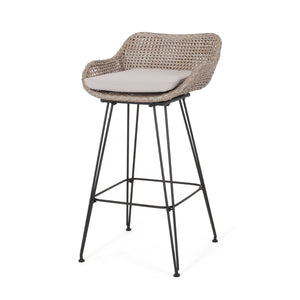English Elm Pe Rattan Outdoor Bar Stools All Weather Woven Set with Cushioned Seats for Patio 71503.00MLBRN