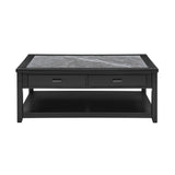 Steve Silver Garvine Sintered Stone Coffee Table - Black, Wheels, Shelf, Drawers