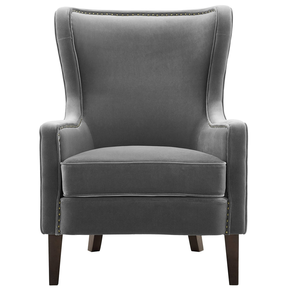 English Elm Steve Silver - Rosco Velvet Wingback Chair Charcoal – Solid Oak Legs, Brass Nailhead Trim, Modern Curves, 37.8"L B081P156939