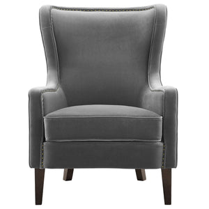 English Elm Steve Silver - Rosco Velvet Wingback Chair Charcoal – Solid Oak Legs, Brass Nailhead Trim, Modern Curves, 37.8"L B081P156939
