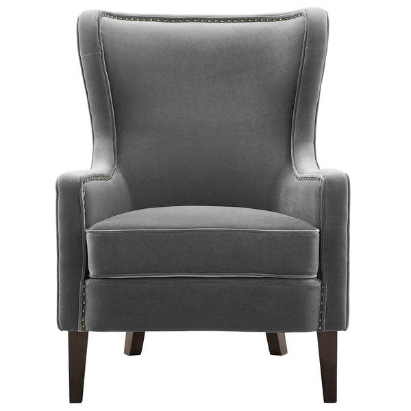 English Elm Steve Silver - Rosco Velvet Wingback Chair Charcoal – Solid Oak Legs, Brass Nailhead Trim, Modern Curves, 37.8"L B081P156939