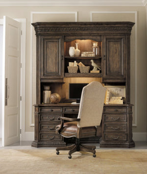 Hooker Furniture Rhapsody Tilt Swivel Chair With Top-Grain Leather Seat, Aurora Ecru Back, Rustic Walnut Finish, Casters 5070-30220