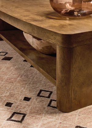 Hooker Furniture Melange Mulholland Oak Coffee Table with Open Shelf and Bronze Accents for Living Rooms 32.00L x 60.00W x 17.00H 628-80610-82