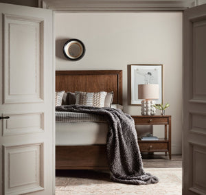 Hooker Furniture Archives Two-Drawer Nightstand In Figured Quartered Walnut With Satin Brass Knobs, Open Shelf Elegance 6123-90115-89