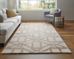 Feizy Rugs Lorrain Hand-tufted Wool Rug - Modern Geometric Design, Stain-resistant, Perfect For High Traffic Areas Ivory,Pink,Tan Wool 6108571fblh000n95